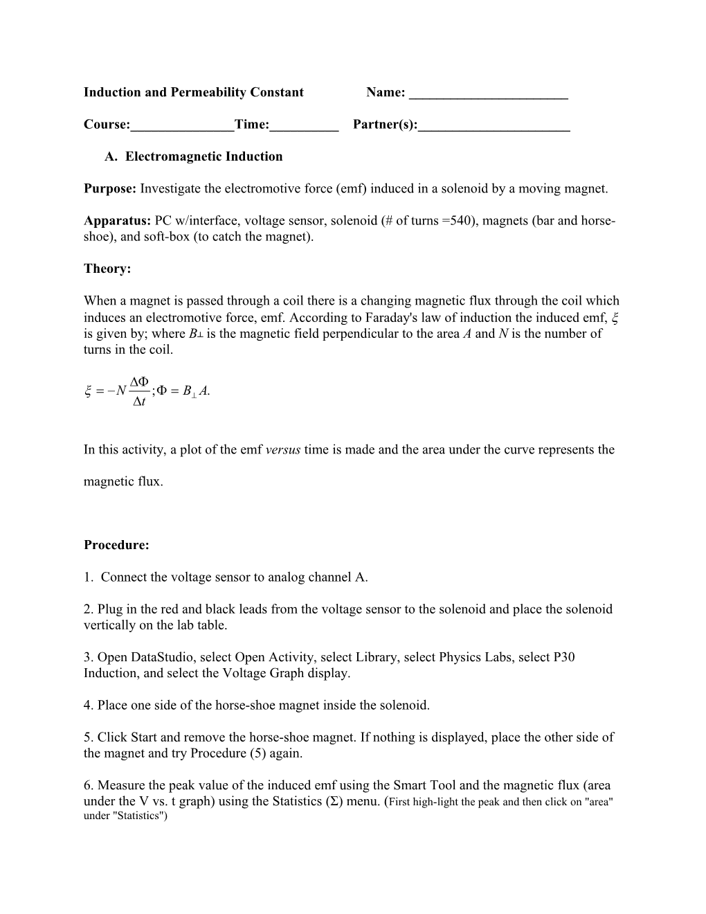 Induction and Permeability Constant Name: ______