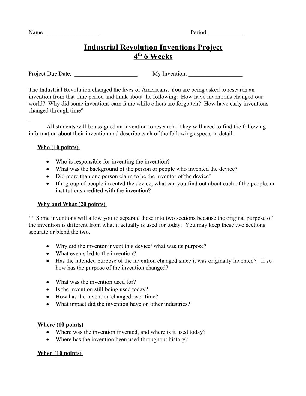 Industrial Revolution Inventions Activity