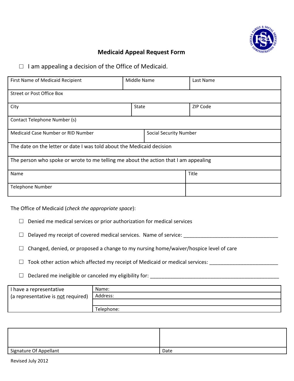 Medicaid Appeal Request Form