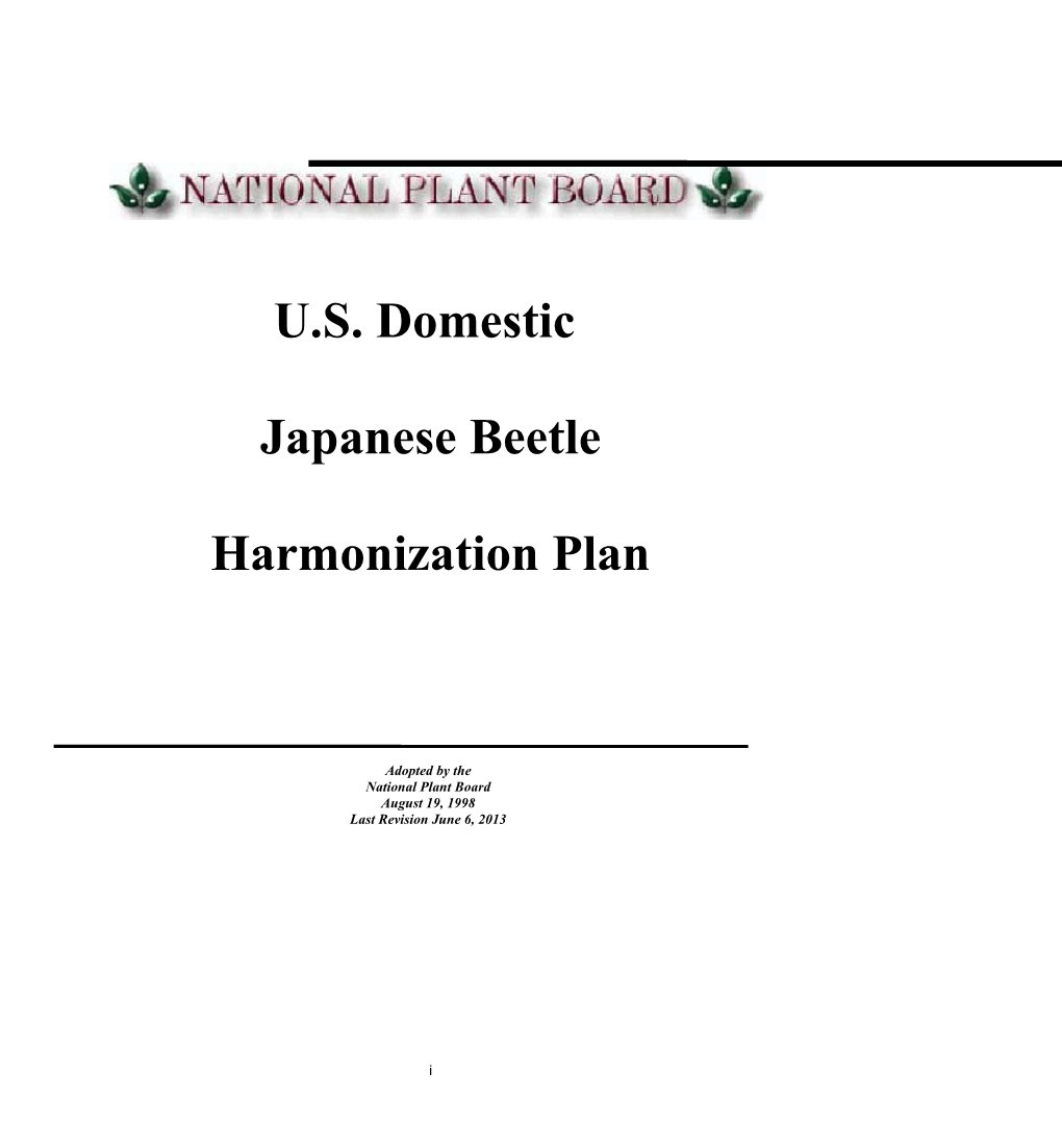 Japanese Beetle Harmonization Plan