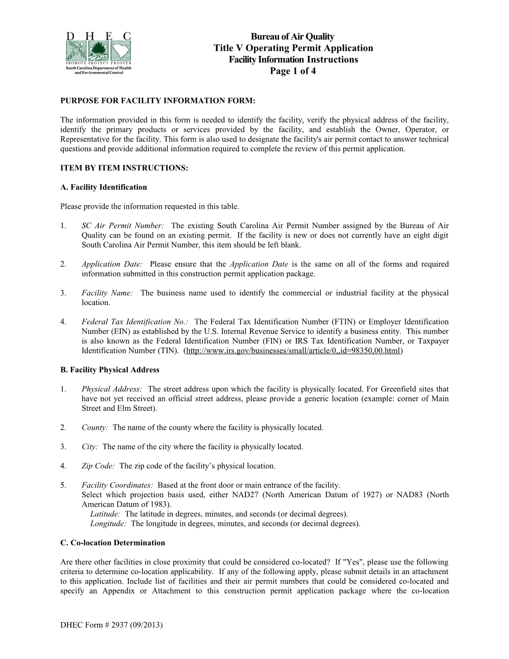 TV D-2937 Facility Information Instructions