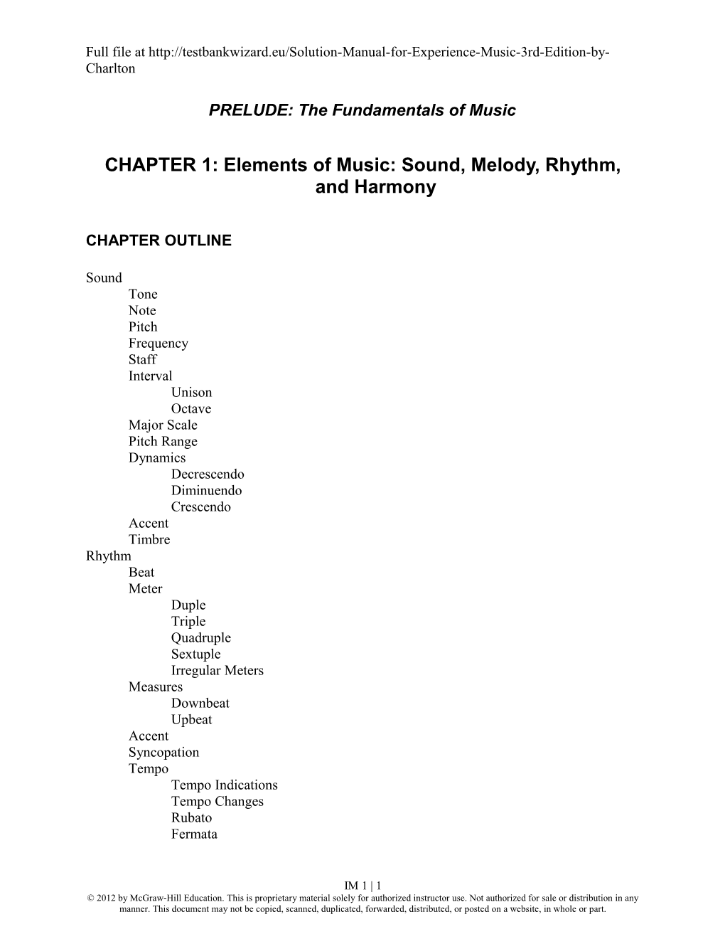 CHAPTER I: Elements of Music: Sound, Melody, Rhythm, and Harmony