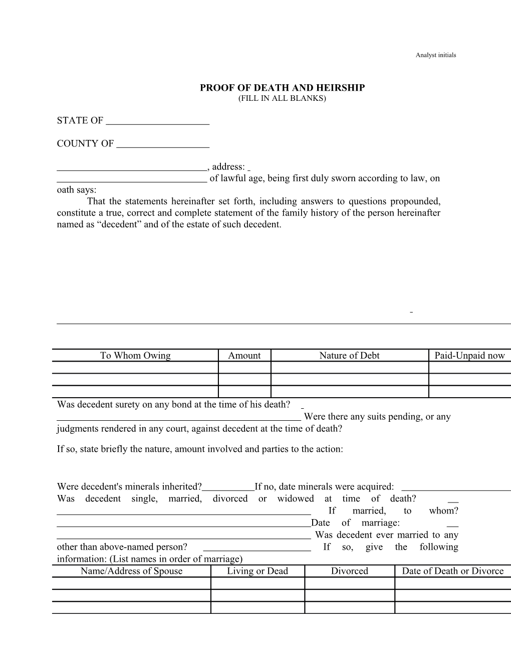 Affidavit of Heirship Form