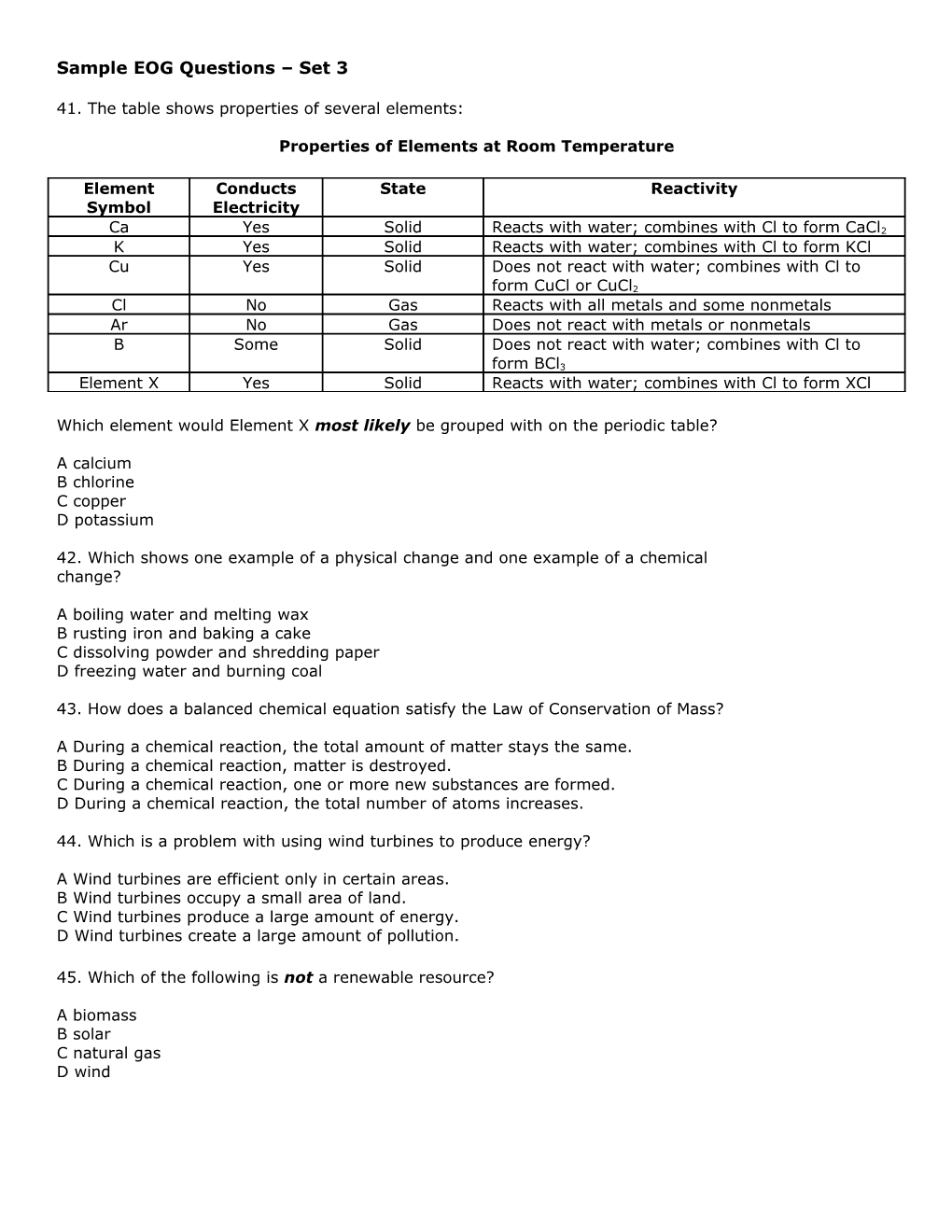 Sample EOG Questions Set 3