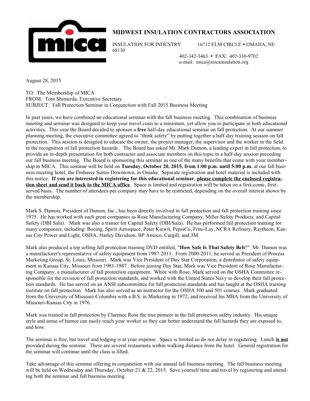 Internet Seminar Letter August 9, 1996