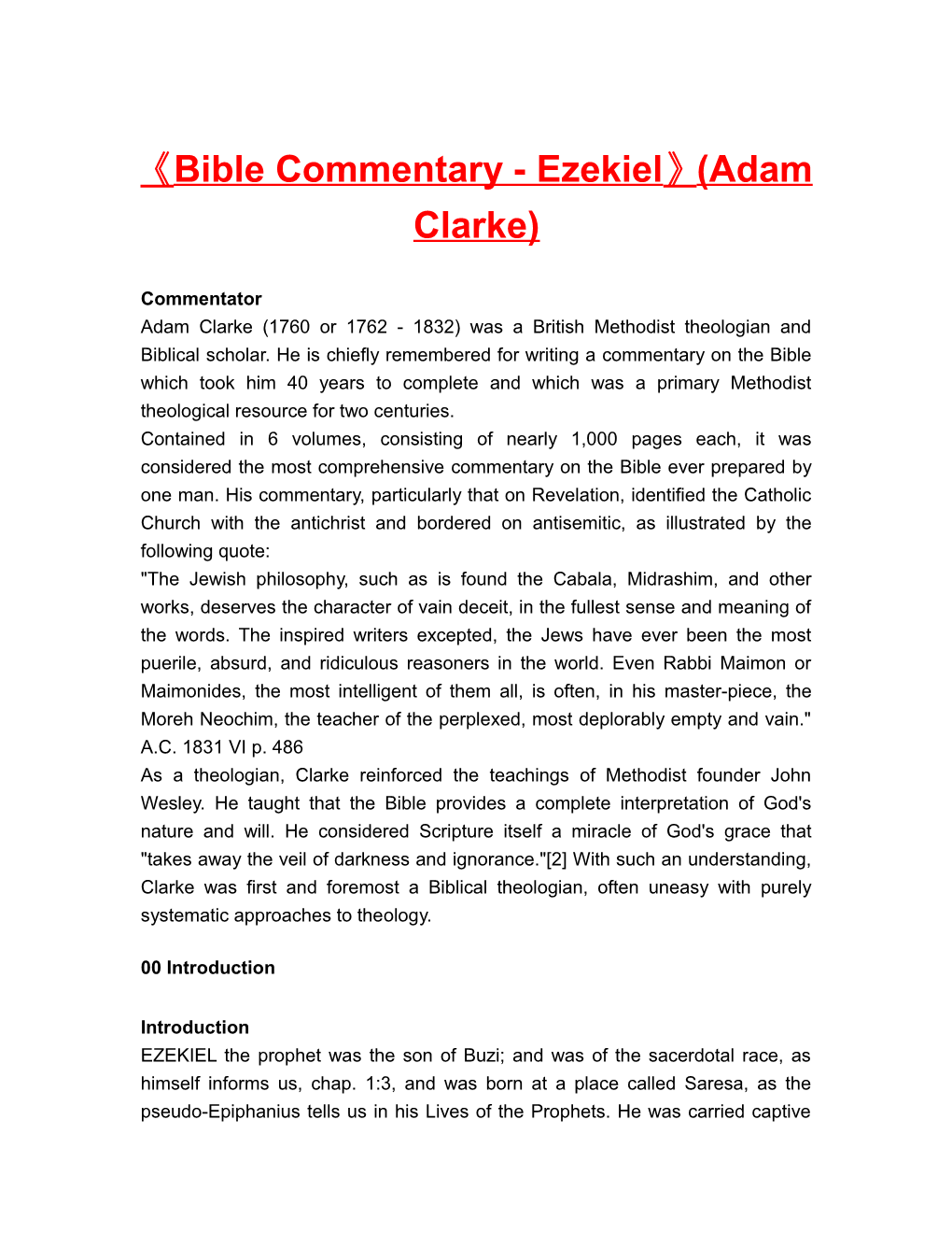 Bible Commentary - Ezekiel (Adam Clarke)