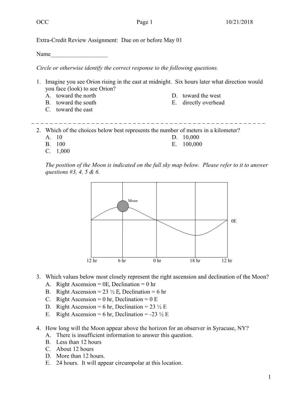 Extra-Credit Review Assignment: Due on Or Before May 01