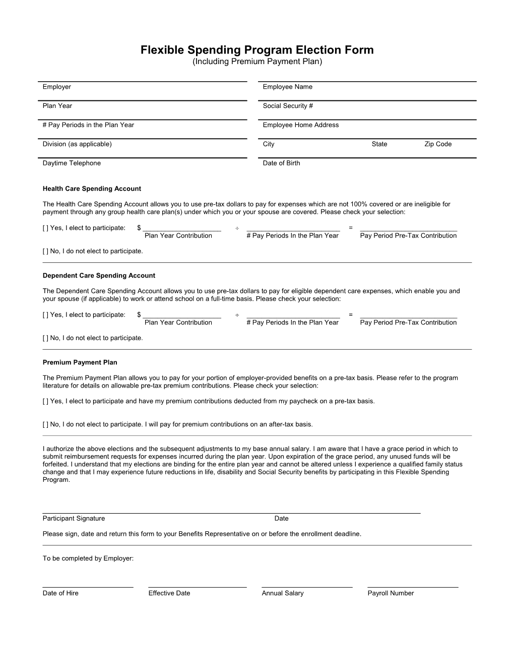 Flexible Spending Program Election Form