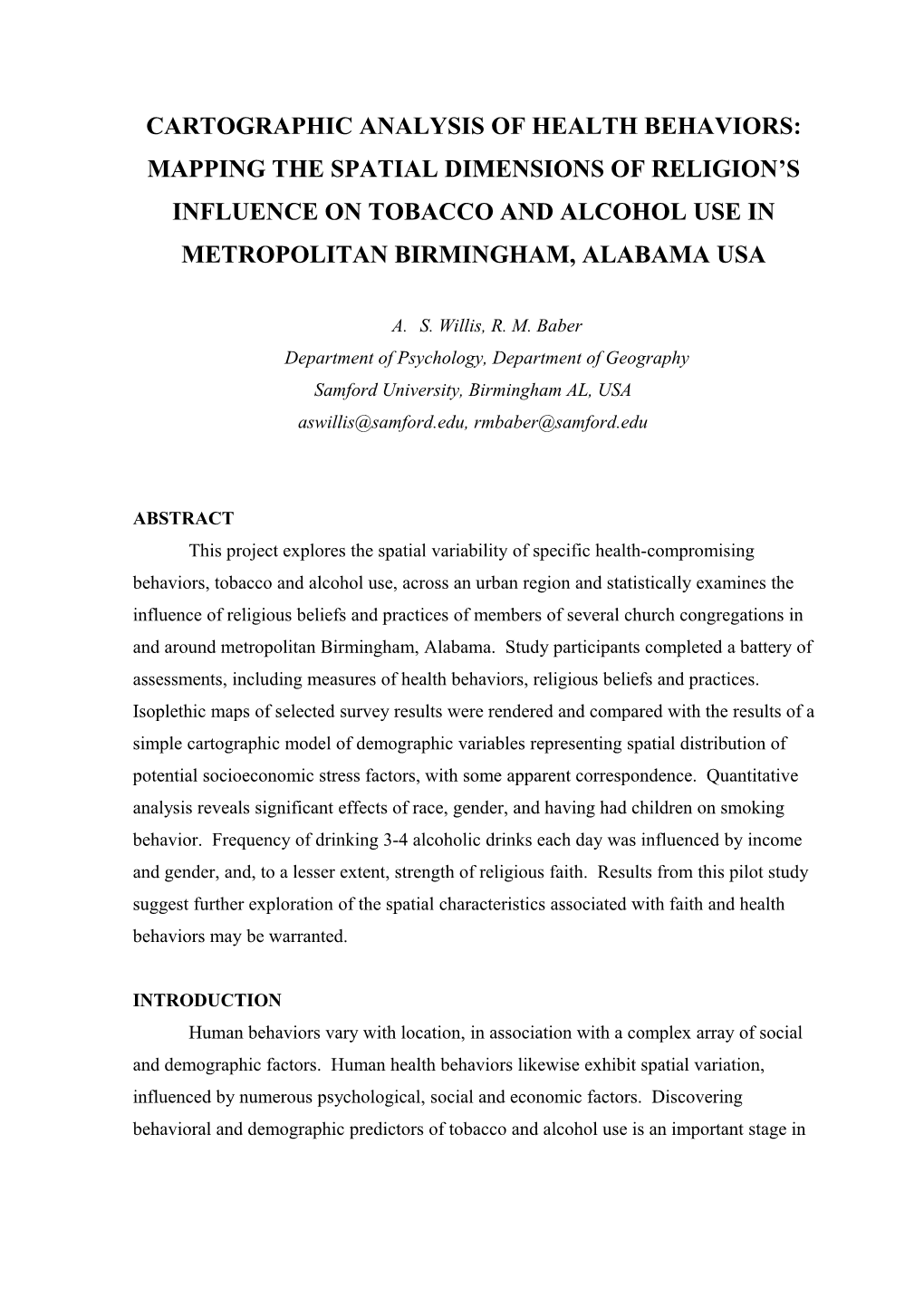 Cartographic Analysis of Health Behaviors: Mapping the Spatial Dimensions of Religion