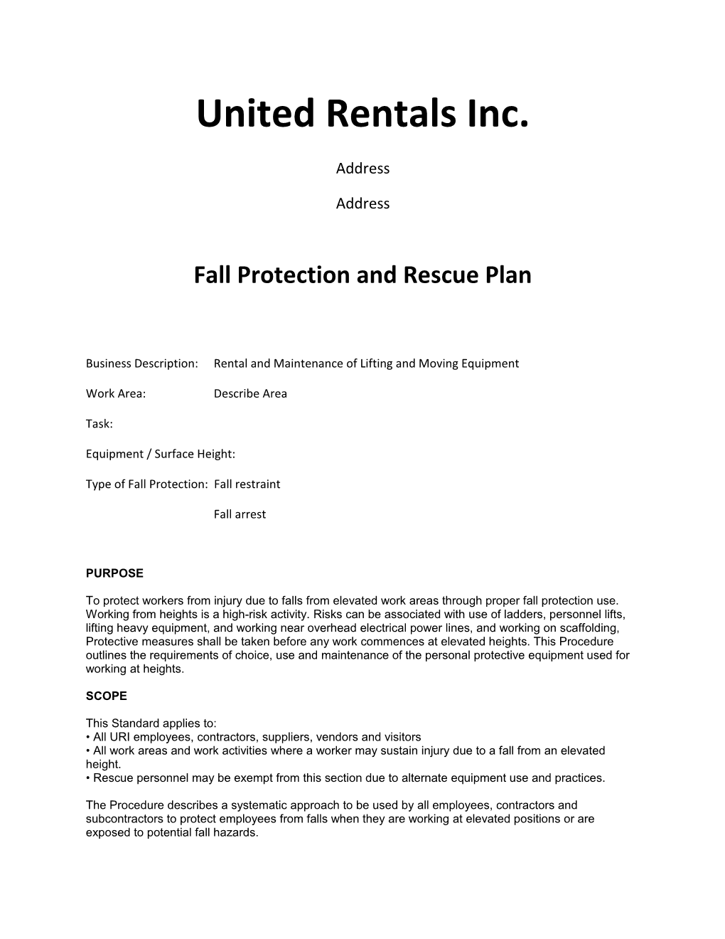 Fall Protection and Rescue Plan