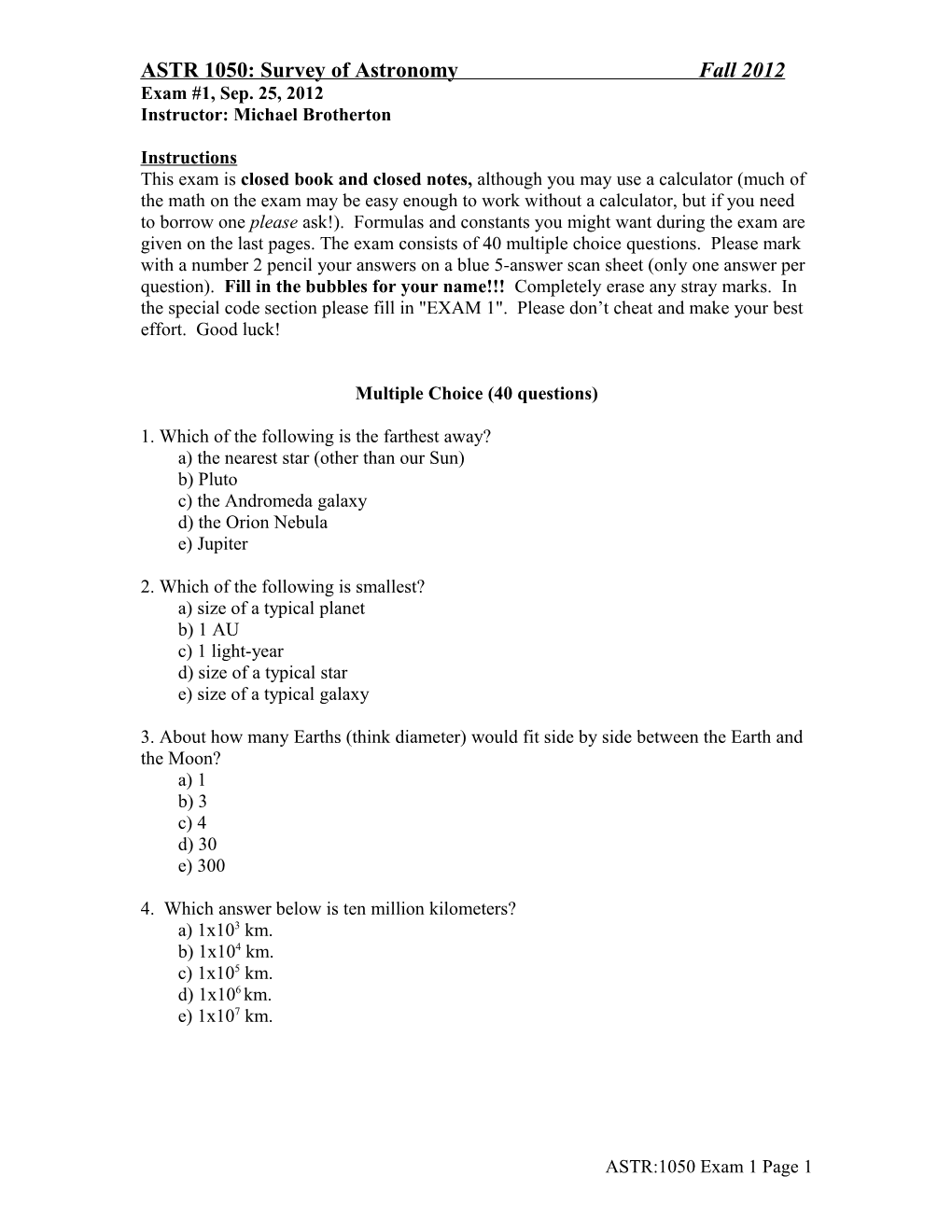 ASTR 1050: Survey of Astronomy