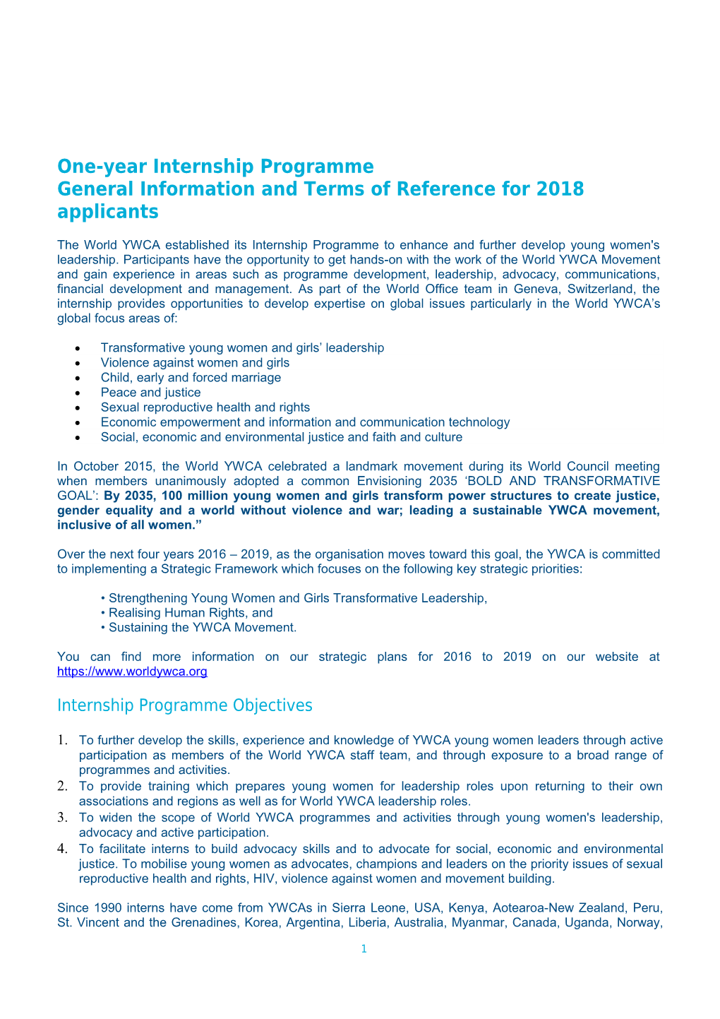 One-Year Internship Programme