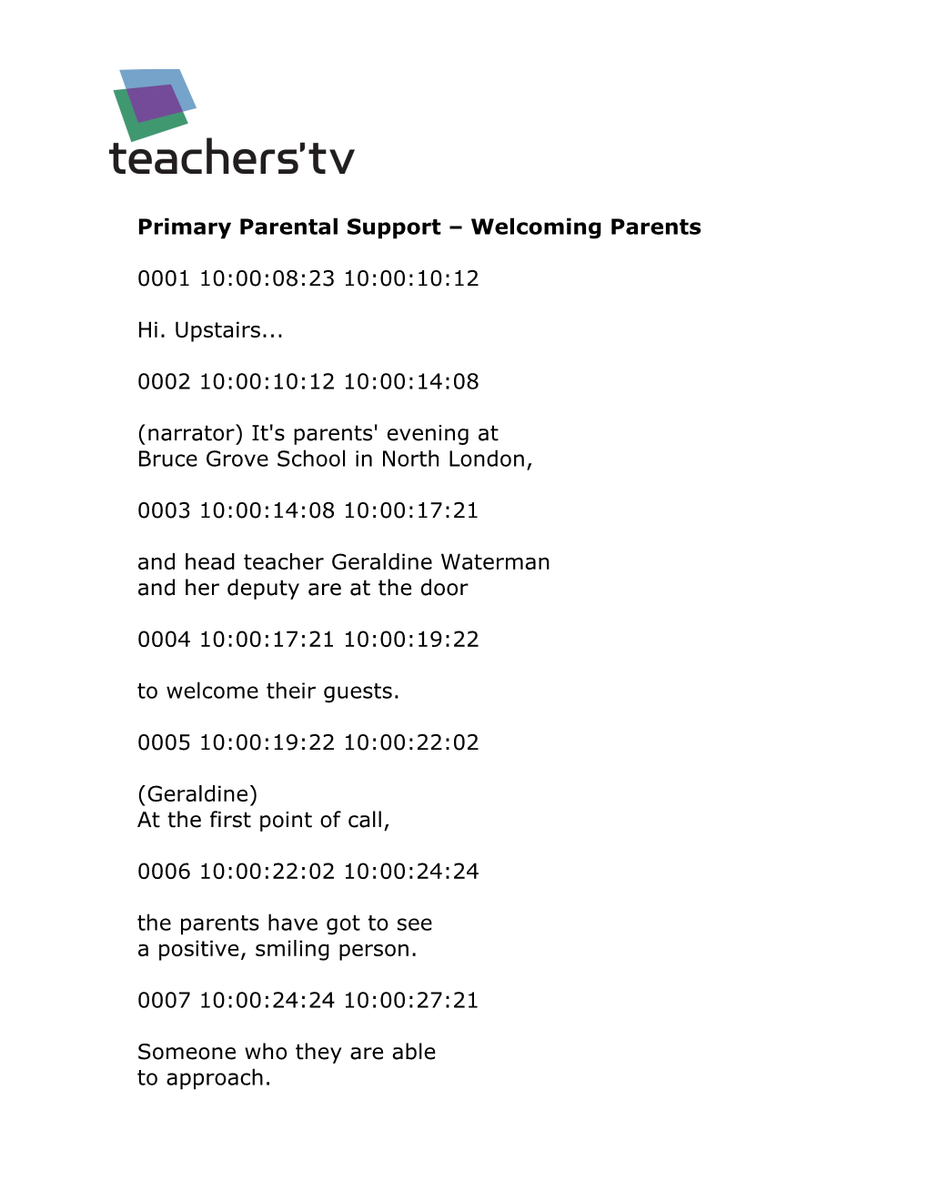 Primary Parental Support Welcoming Parents