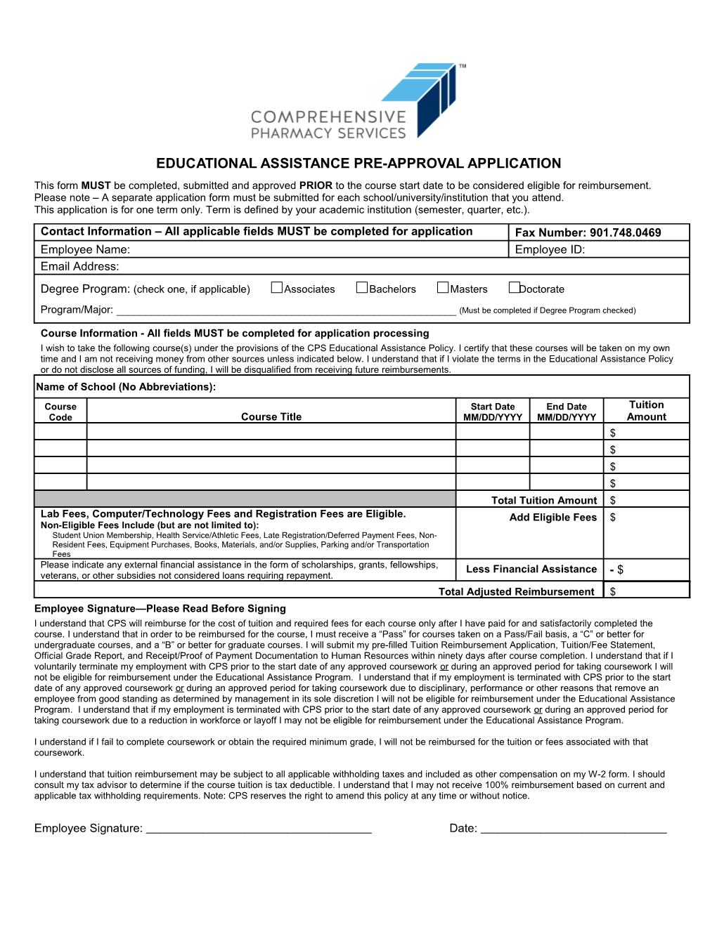 Educational Assistance Pre-Approval Application