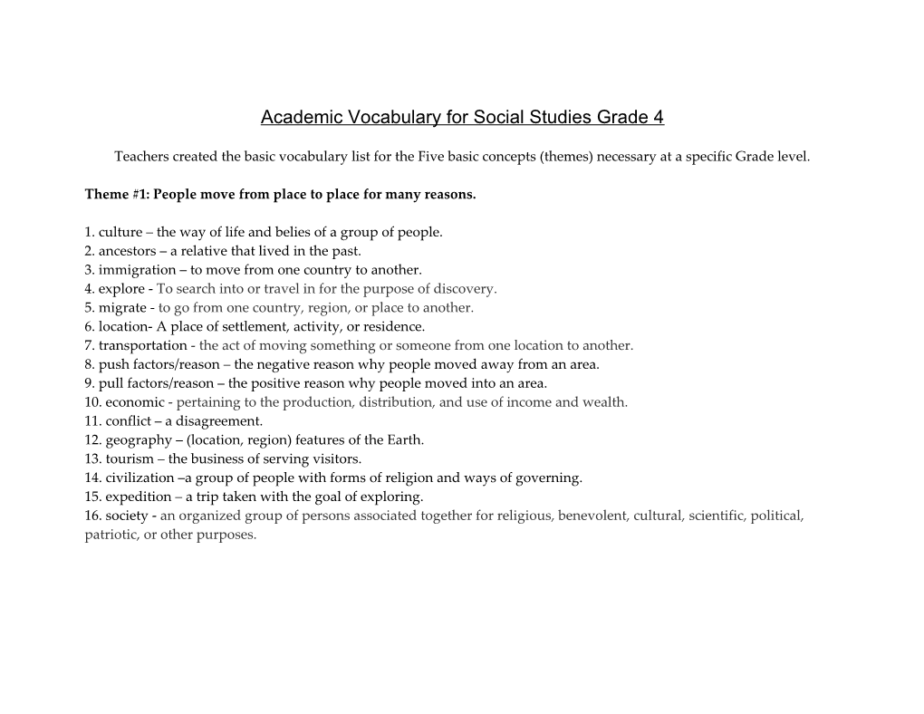 Academic Vocabulary for Social Studies Grade 4