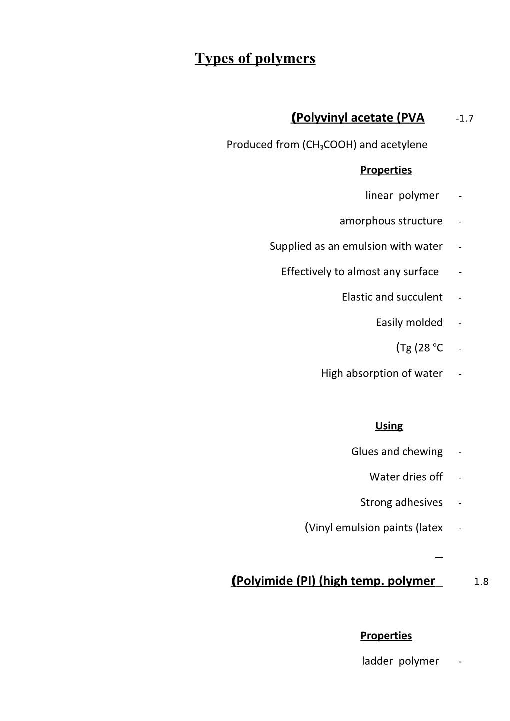 Types of Polymers