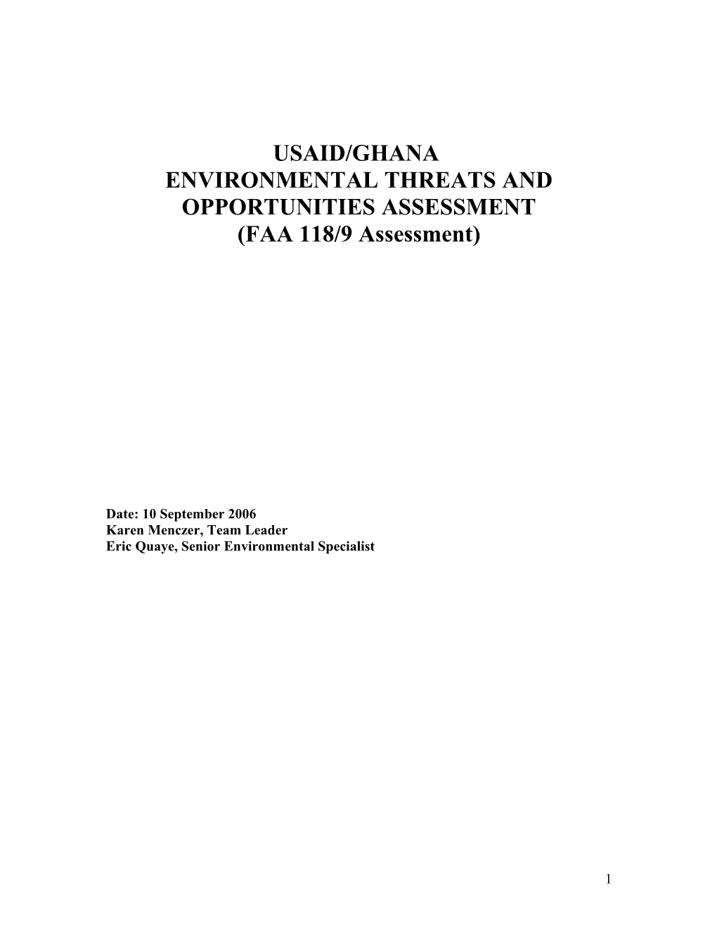 Environmental Threats and Opportunities Assessment