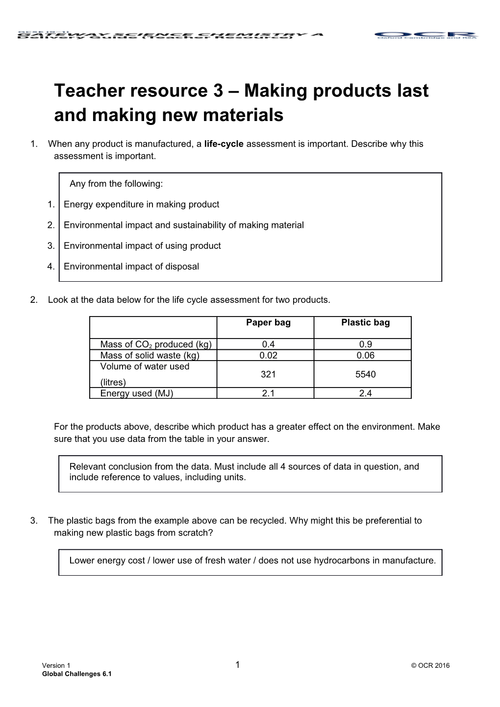 OCR GCSE (9-1) Gateway Science Chemistry a Delivery Guide C6.1 Teacher Resource 3