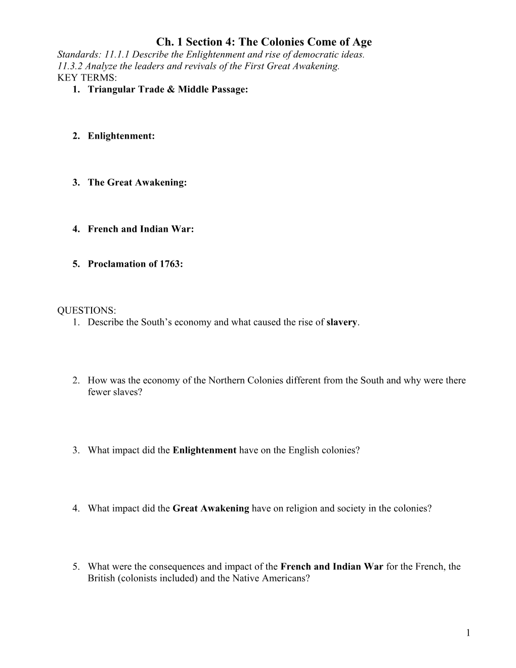 Ch. 1 Section 4: the Colonies Come of Age