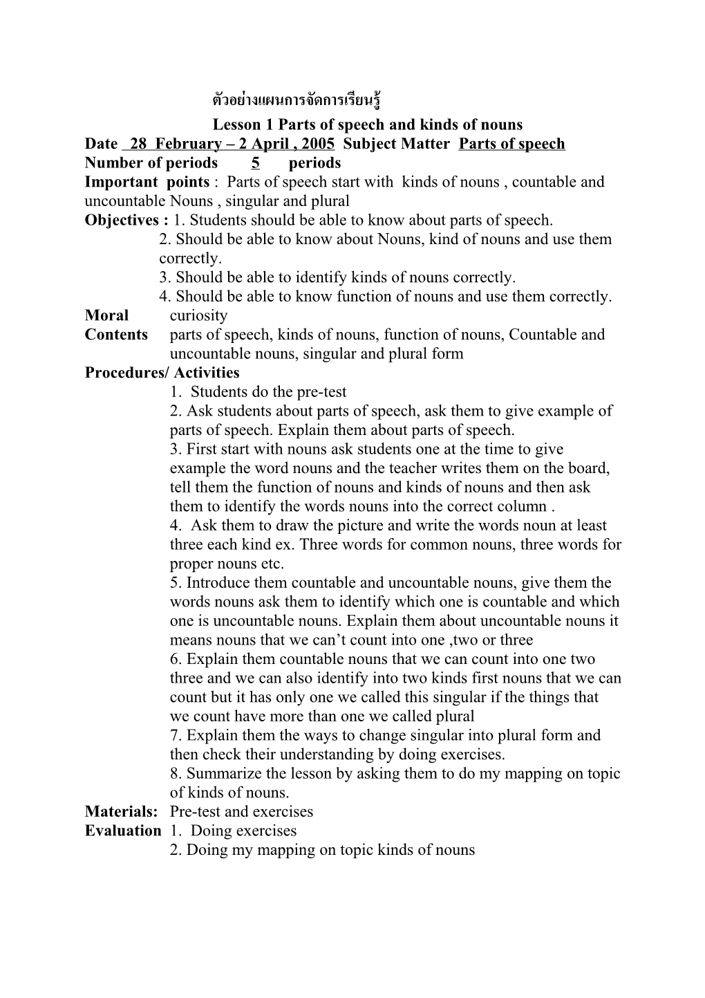 Lesson 1 Parts of Speech and Kinds of Nouns