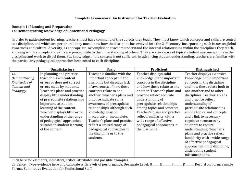 Complete Framework: an Instrument for Teacher Evaluation