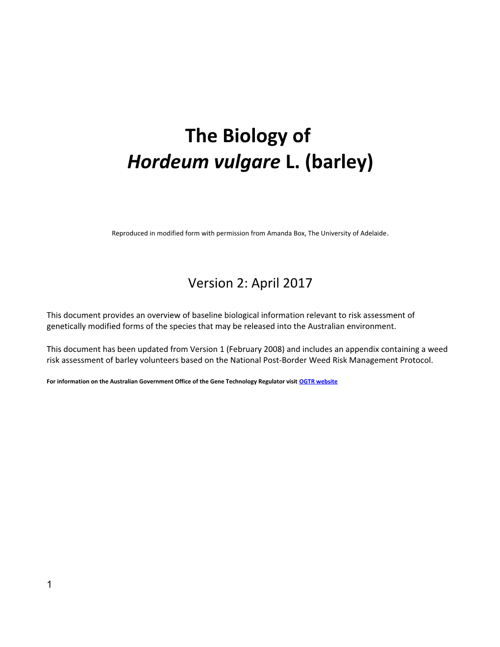Biology of Barley