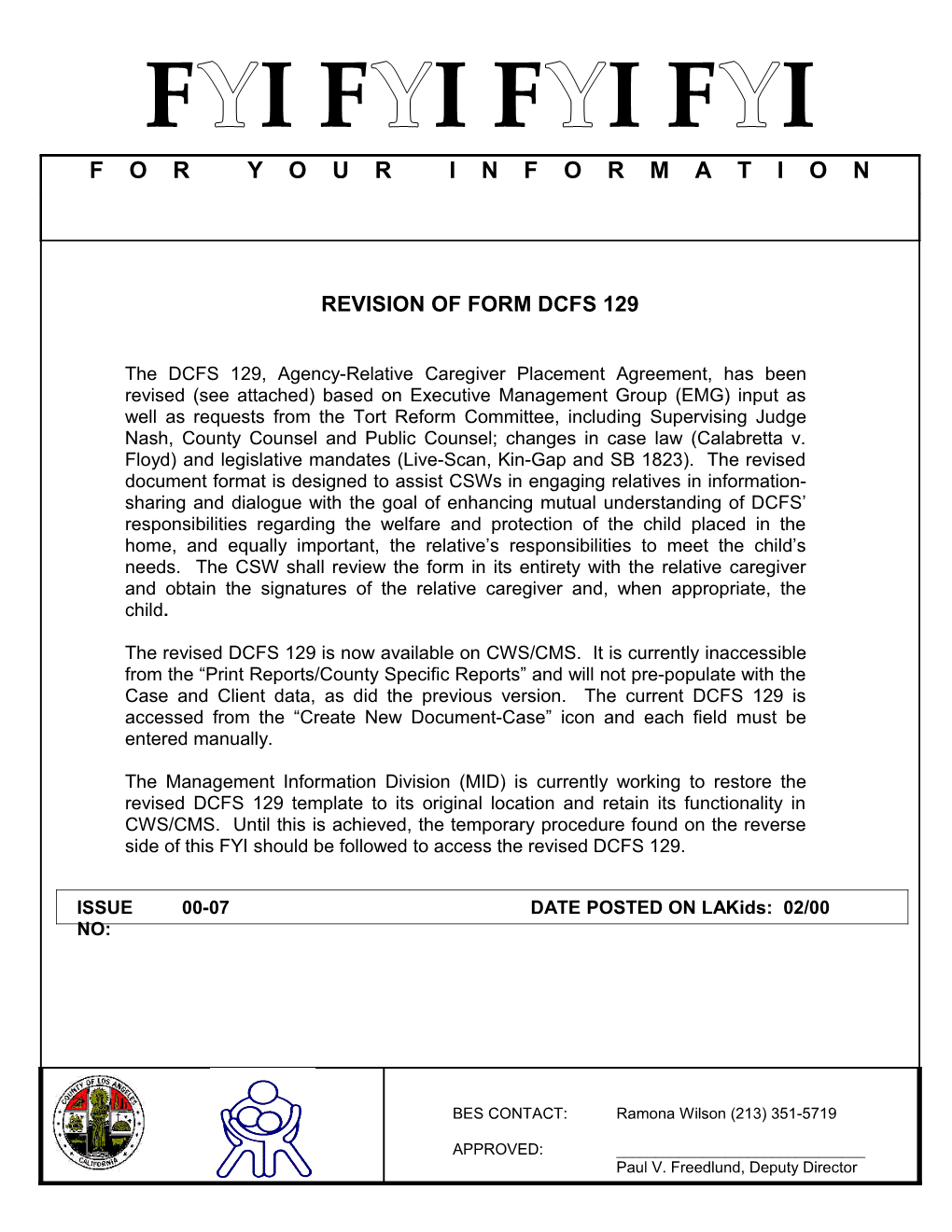 Revision of Form DCFS 129