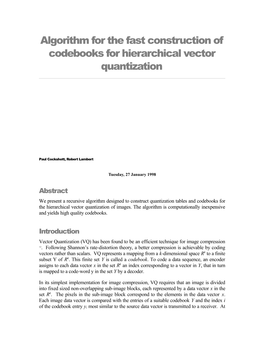 Algorithms for the Simultaneous Construction of Codebooks and Index Tables for Hierarchical