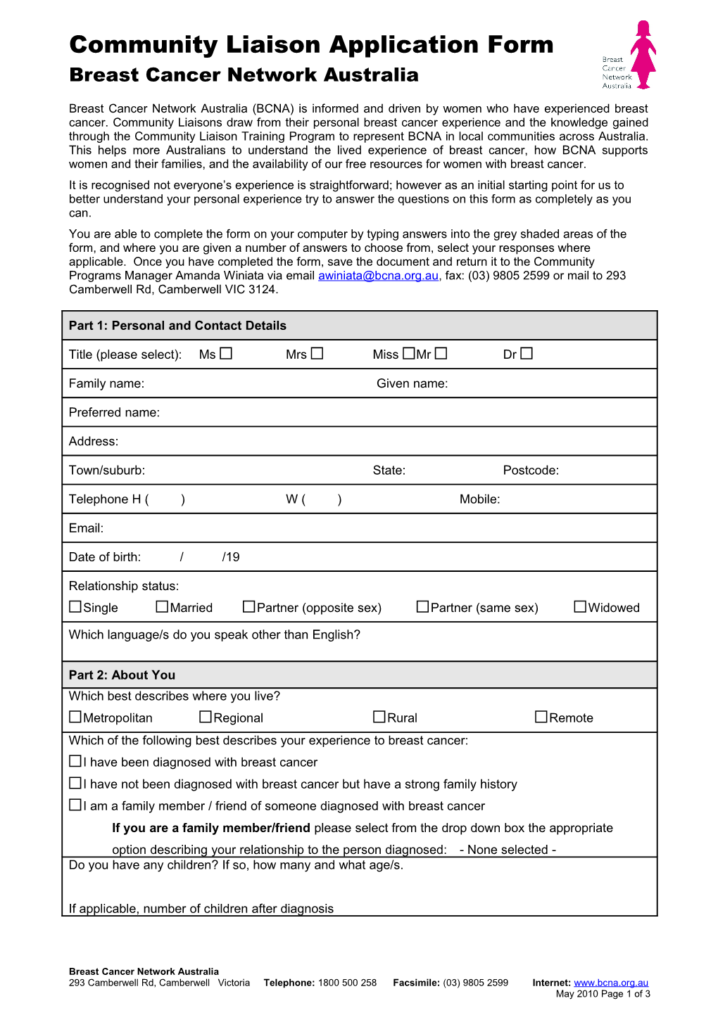 Registering As a Consumer Representative for Breast Cancer Network Australia