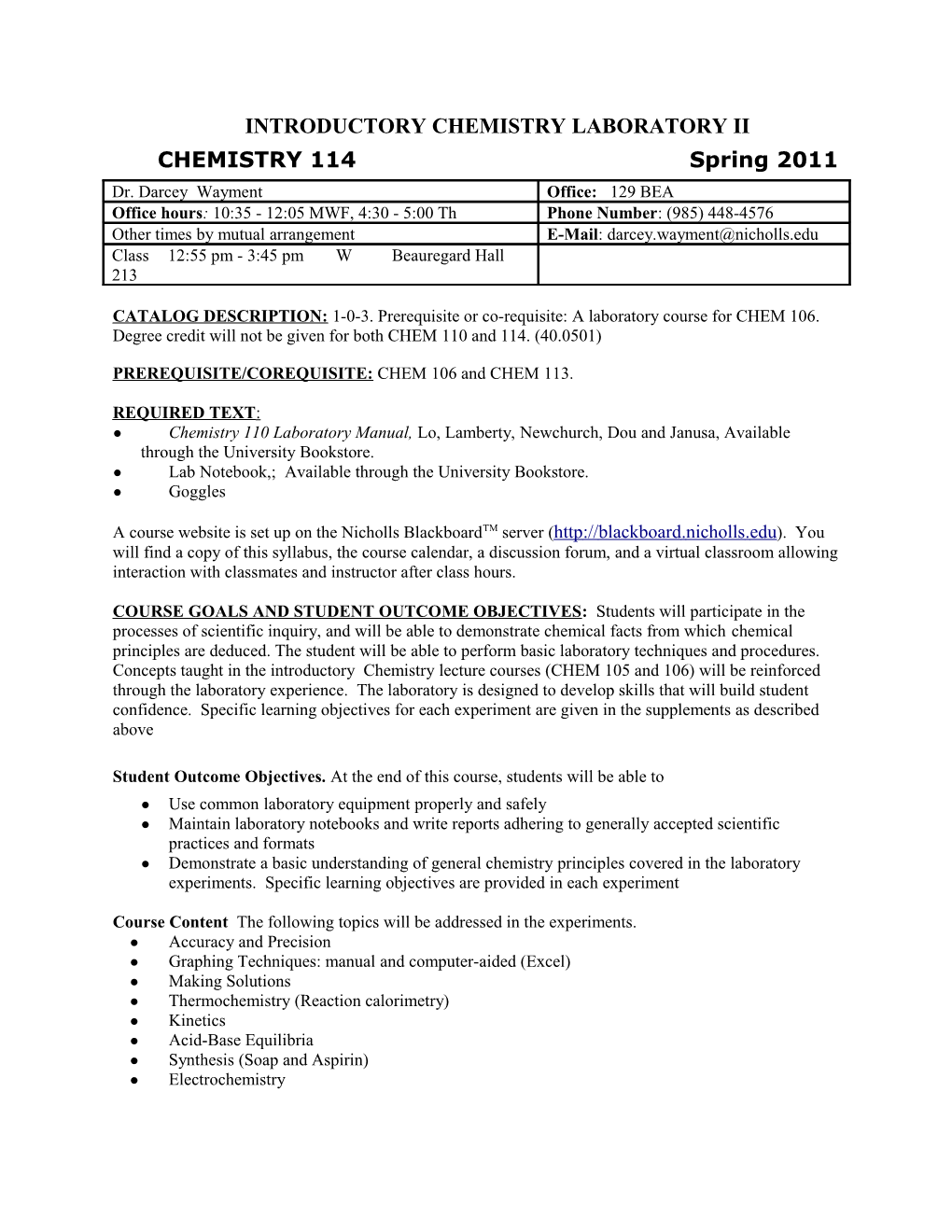 Introductory Chemistry Laboratory Ii