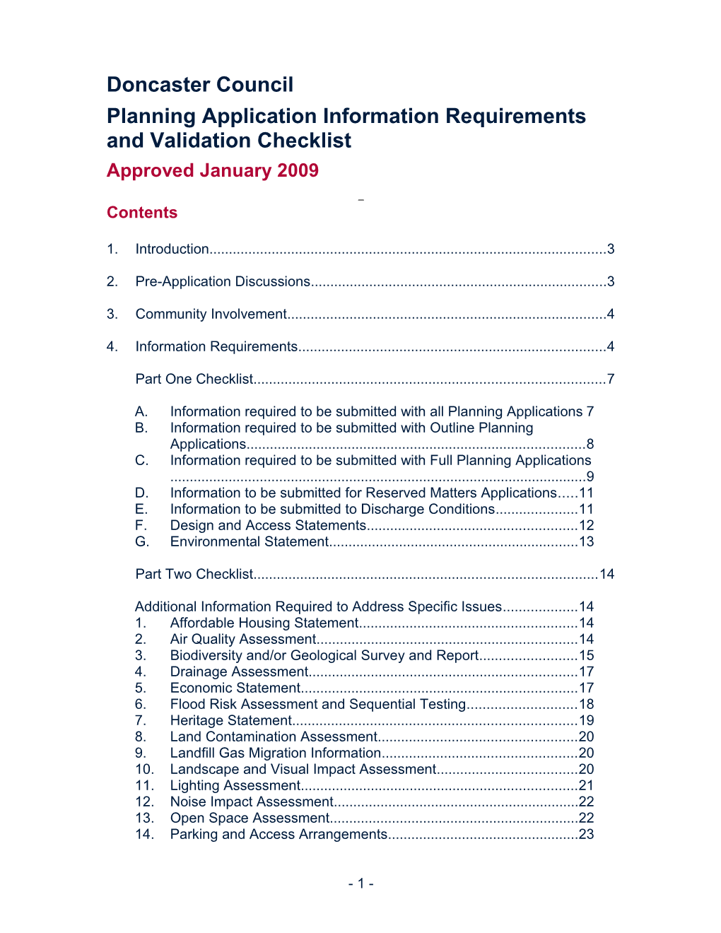 Planning Application Information Requirements and Validation Checklist