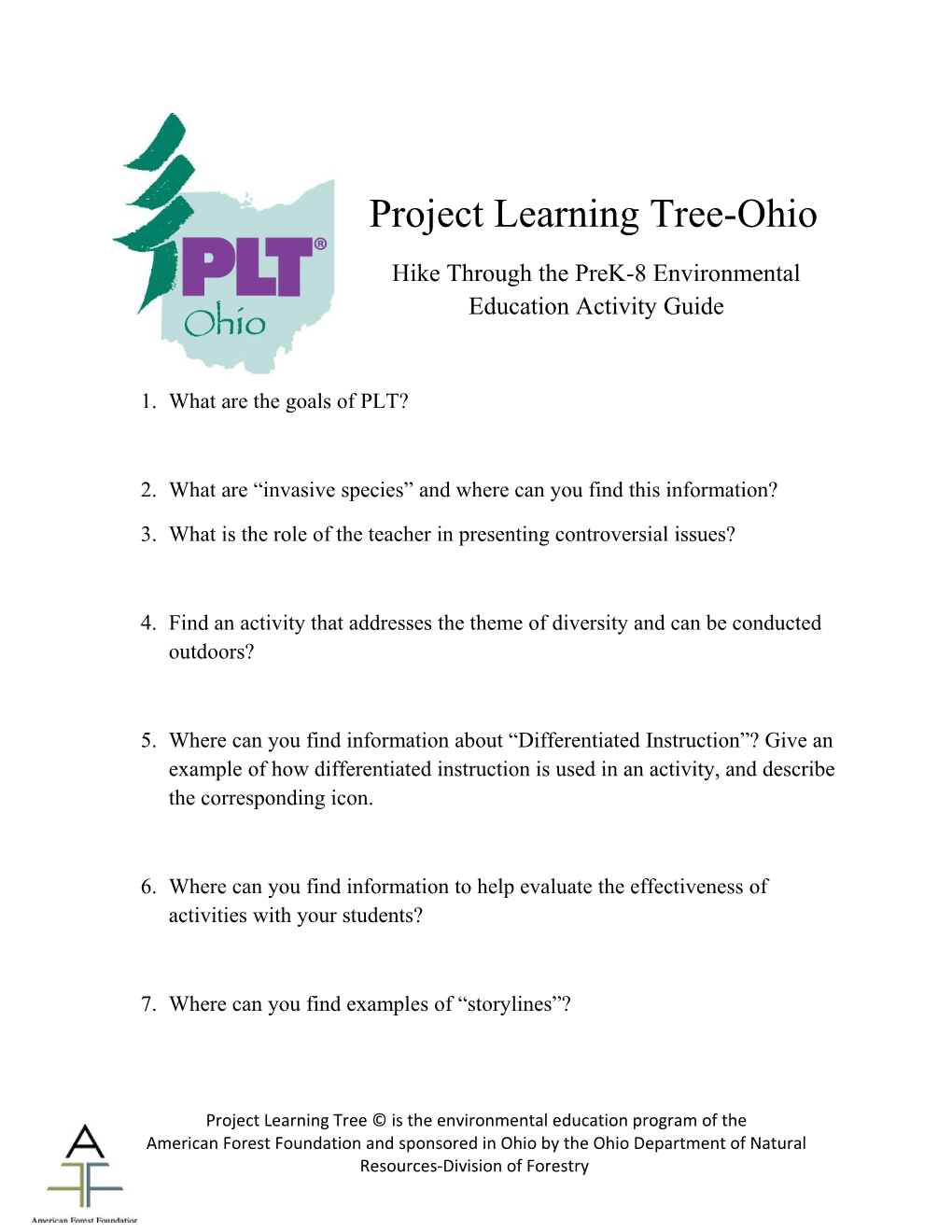 Hike Through the Prek-8 Environmental Education Activity Guide