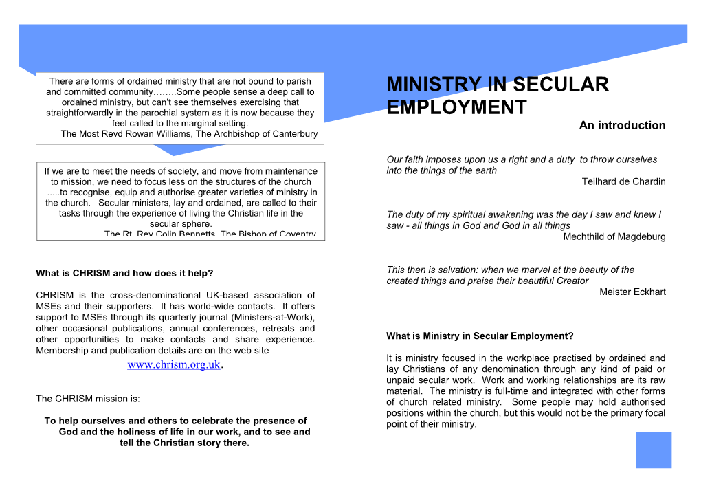 Ministers in Secular Employment