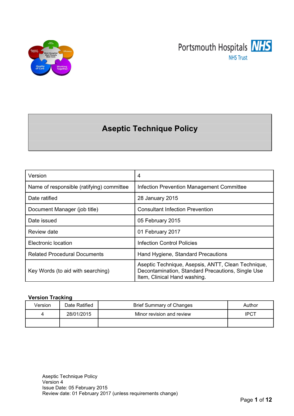 Aseptic Technique Policy