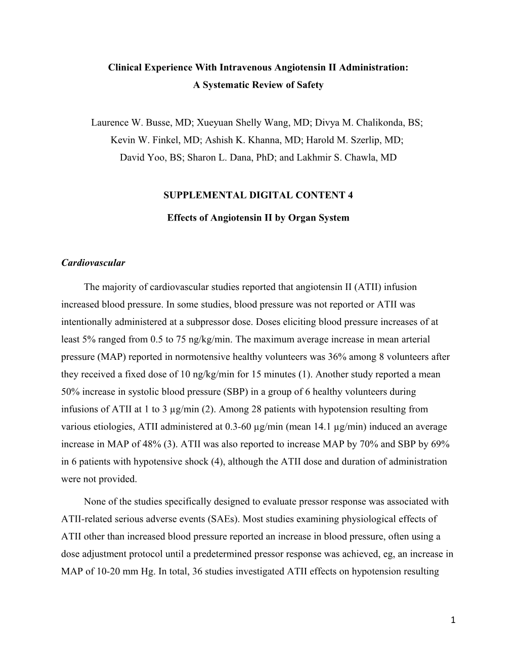 Clinical Experience with Intravenous Angiotensin II Administration: a Systematic Review