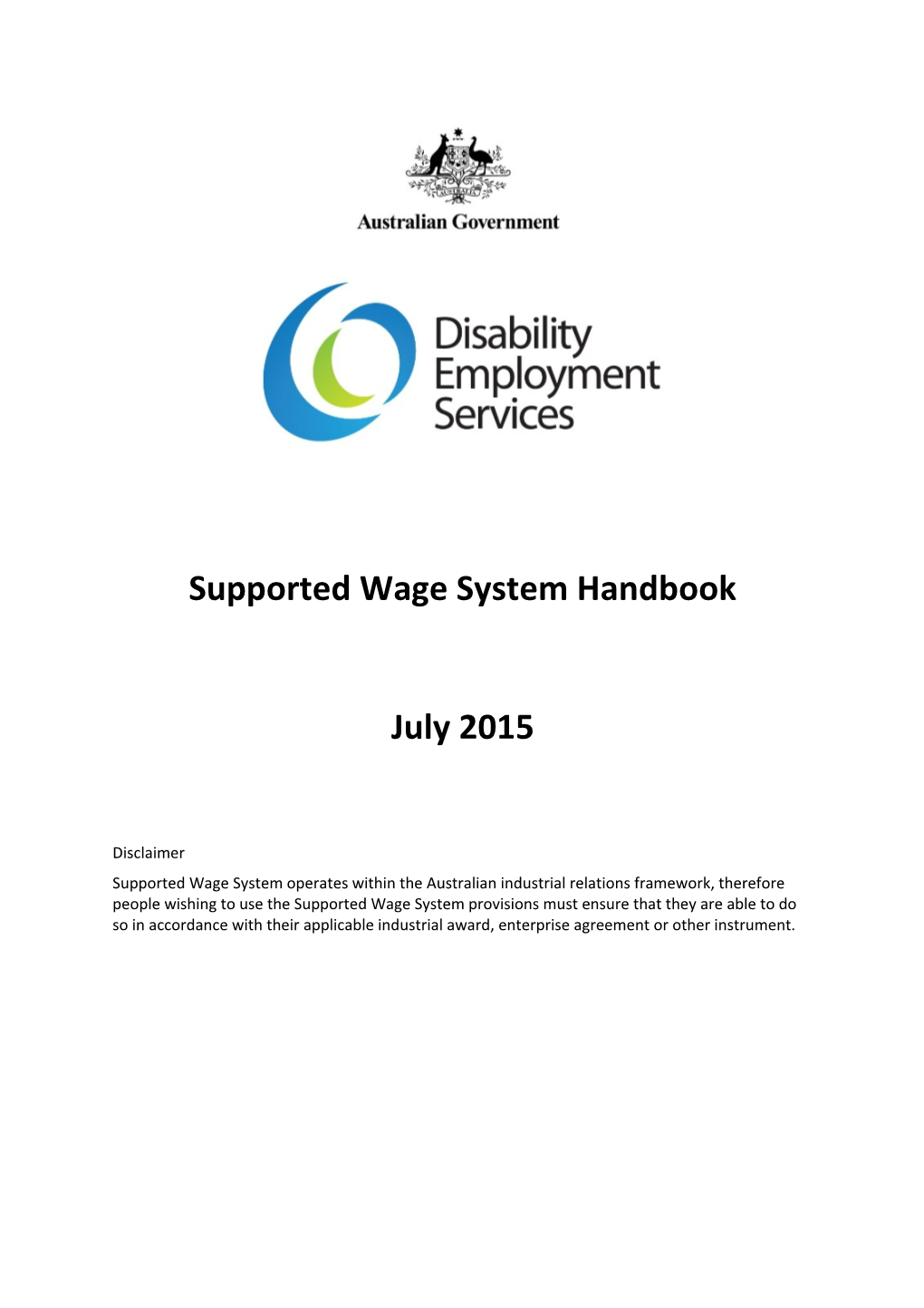 Supported Wage System Handbook July 2015