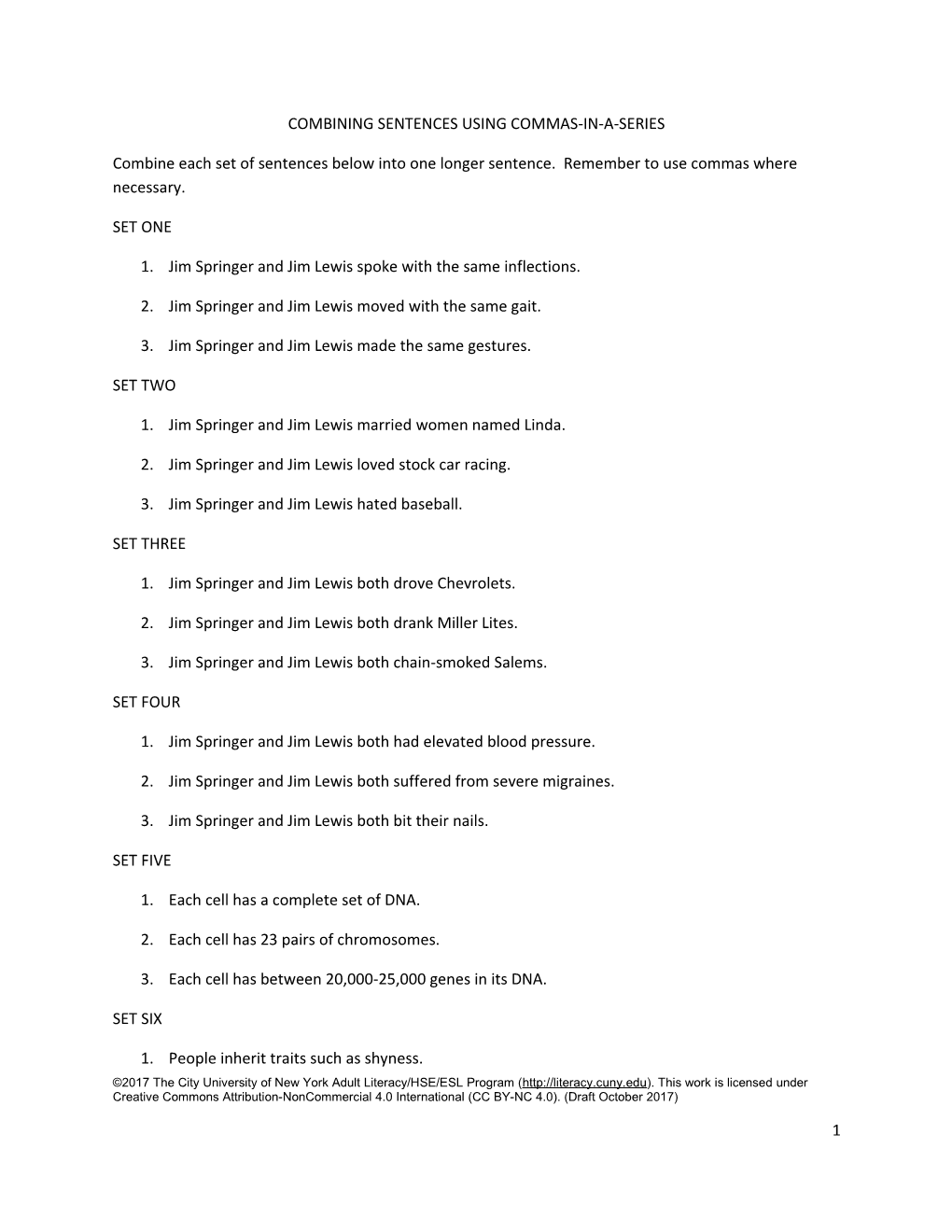 Combining Sentences Using Commas-In-A-Series