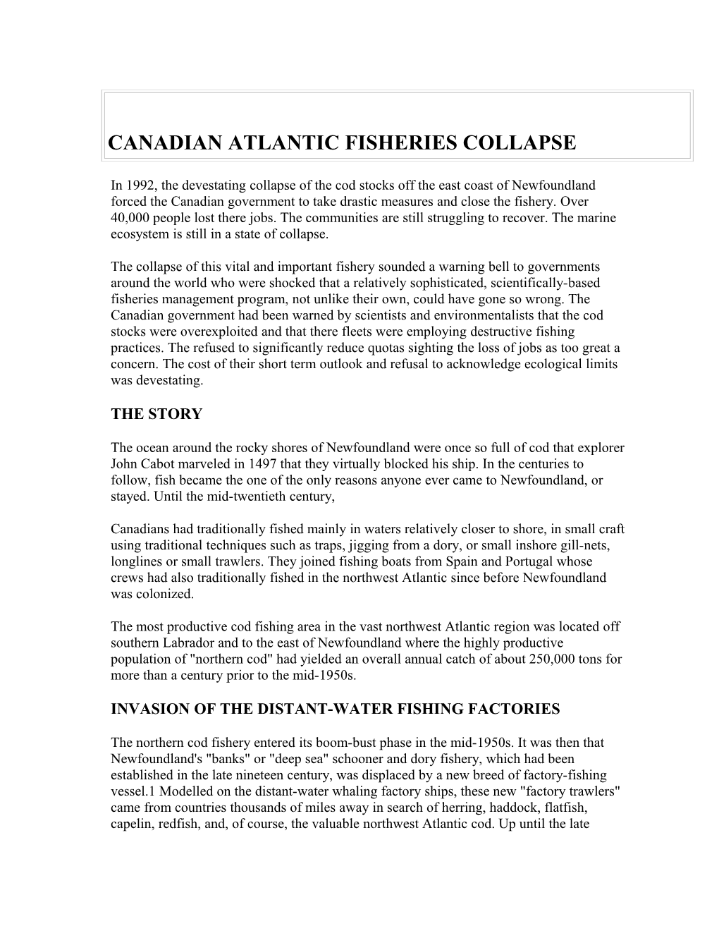 Canadian Atlantic Fisheries Collapse