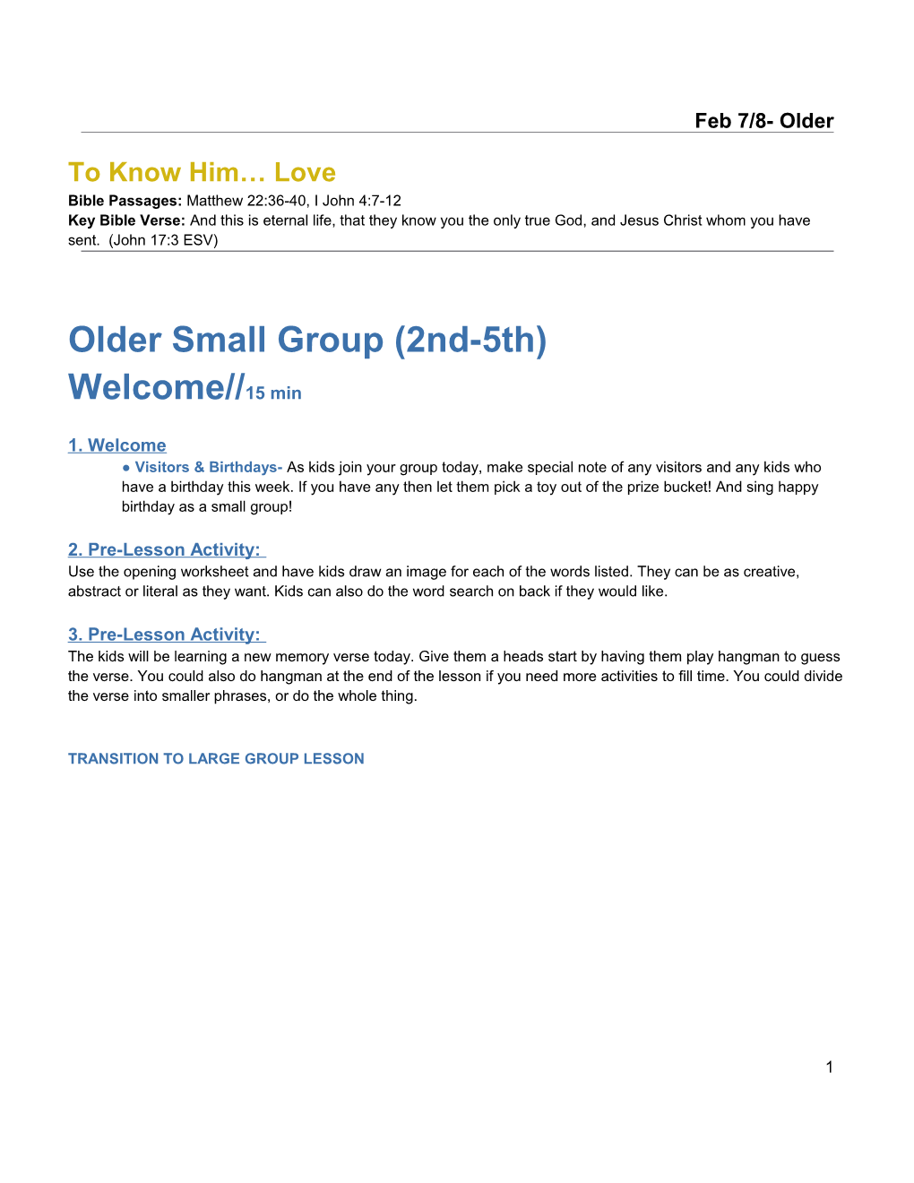 Love- Older Small Group