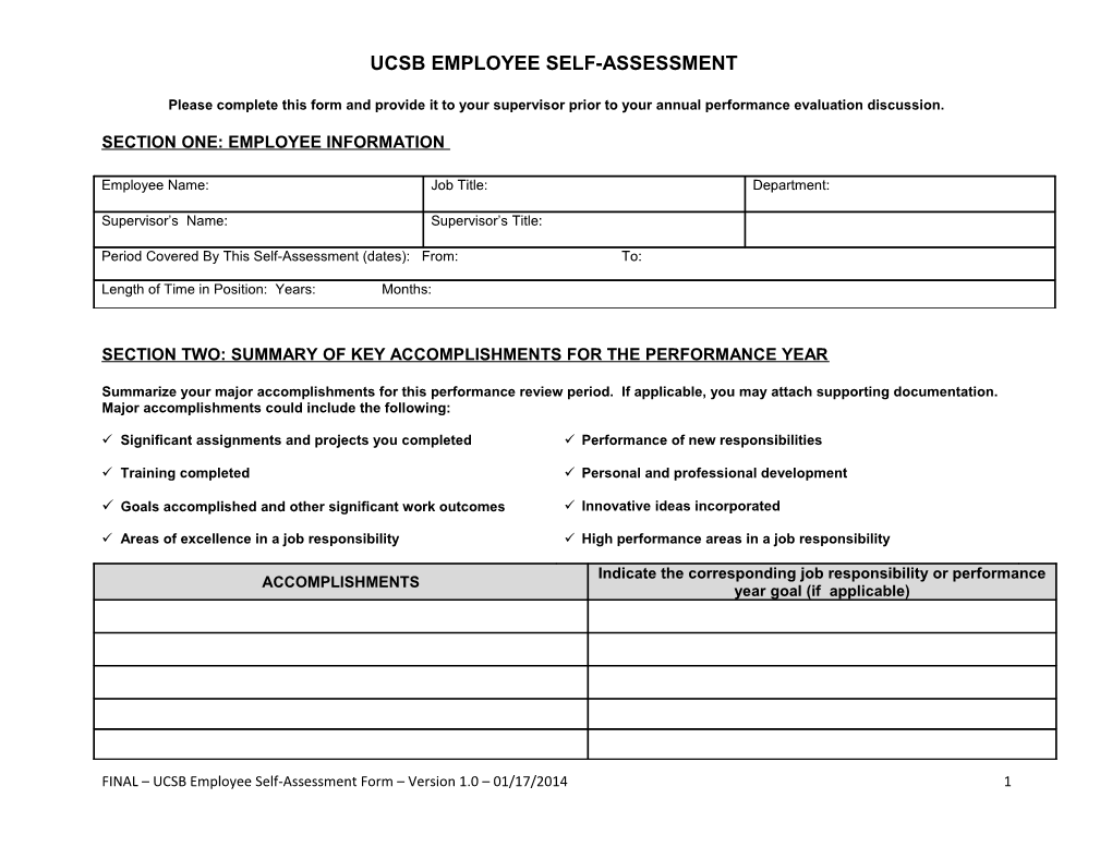 Ucsb Employee Self-Assessment