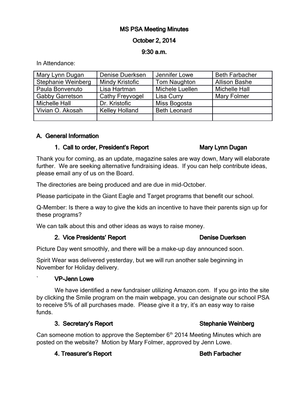 MS PSA Meeting Minutes