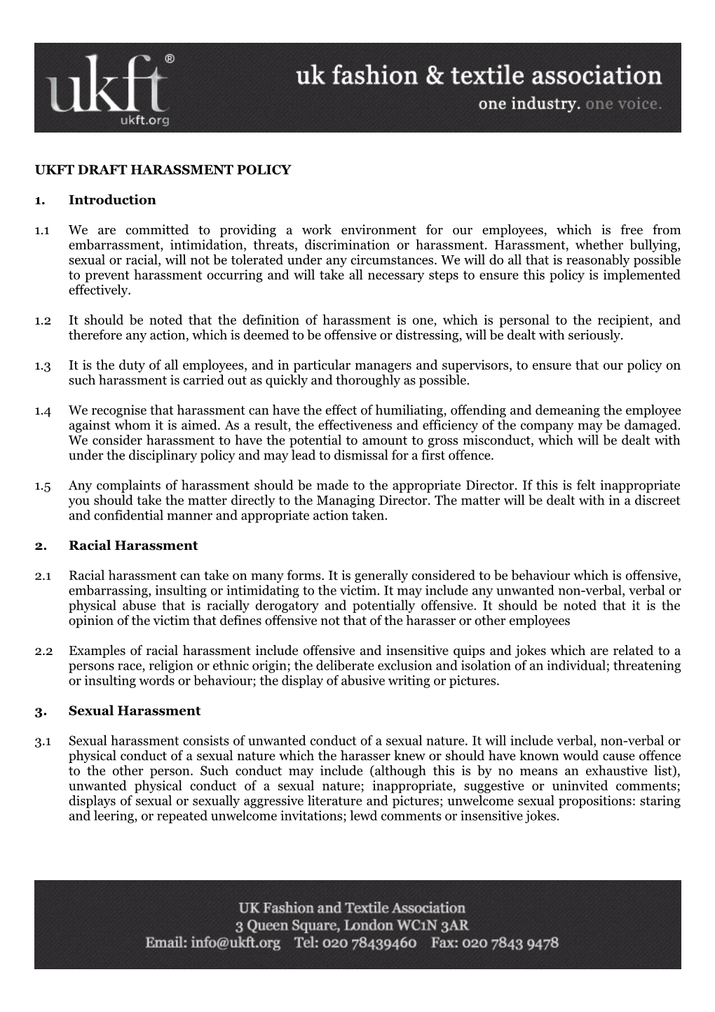 Ukft Draft Harassment Policy