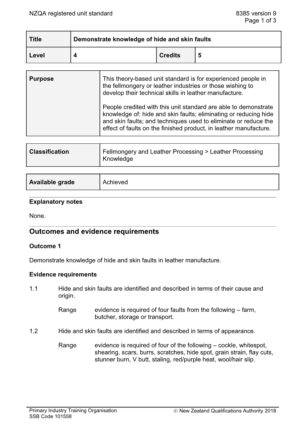 8385 Demonstrate Knowledge of Hide and Skin Faults