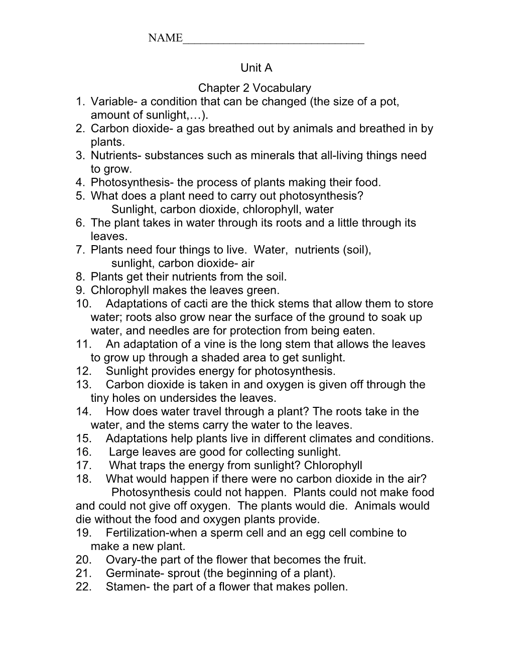 Chapter 3 Lesson 1 Study Sheet