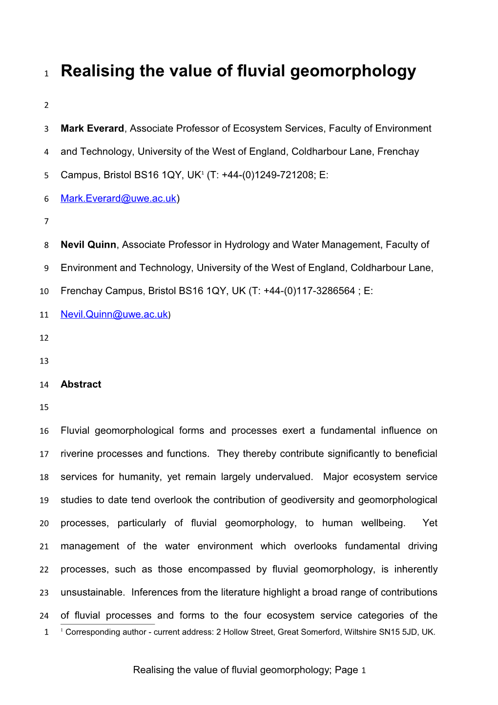 Realising the Value of Fluvial Geomorphology