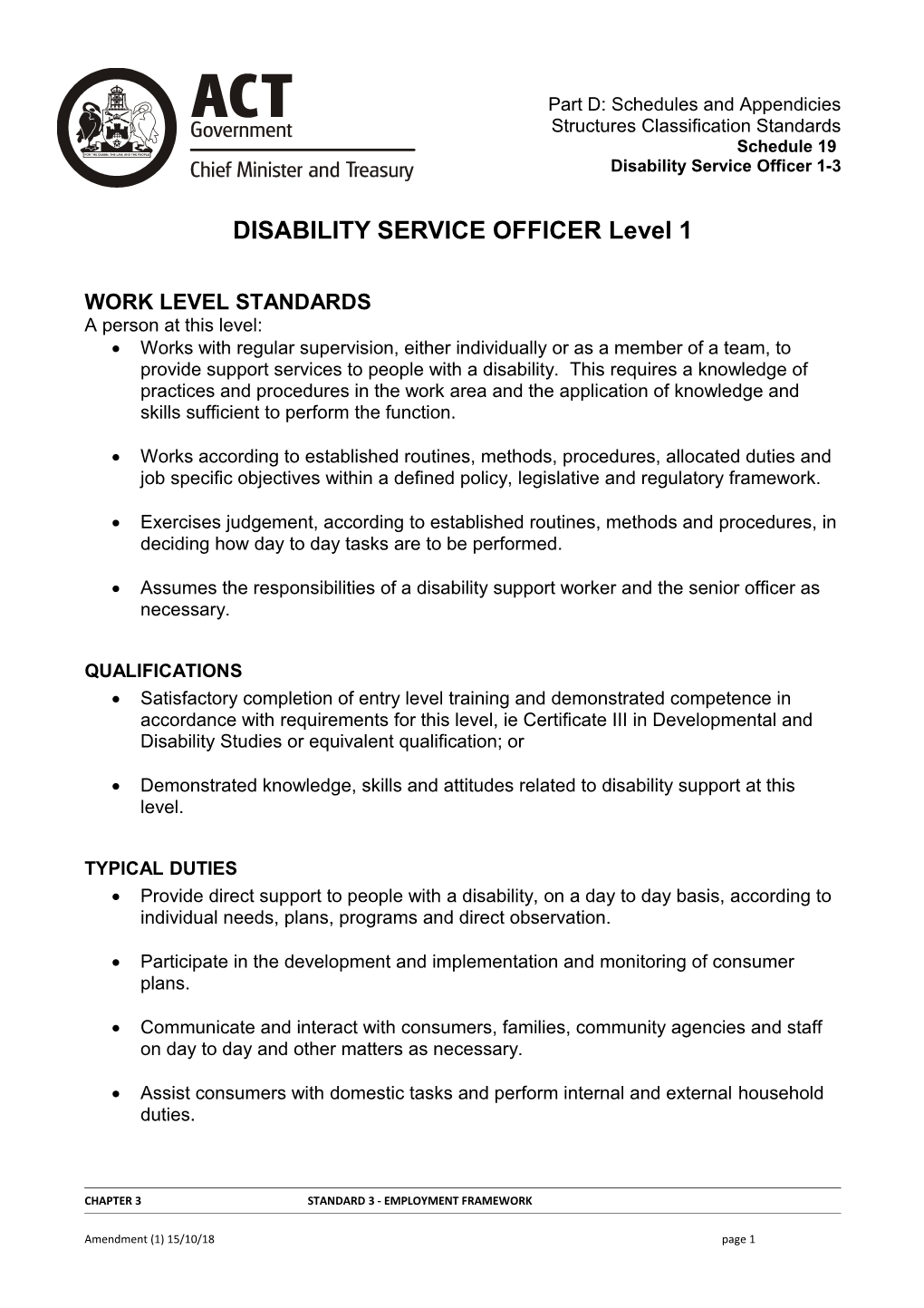 Schedule 19 Disability Service Officers