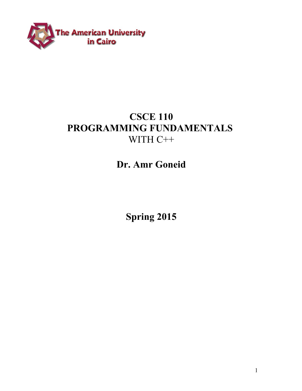 Csce 110 Programming Fundamentals with C