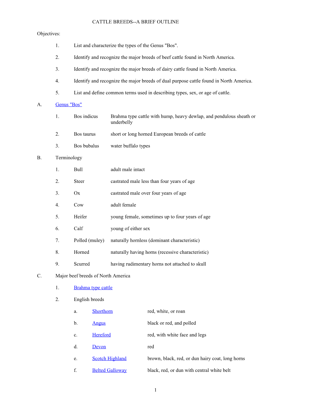 1.List and Characterize the Types of the Genus Bos