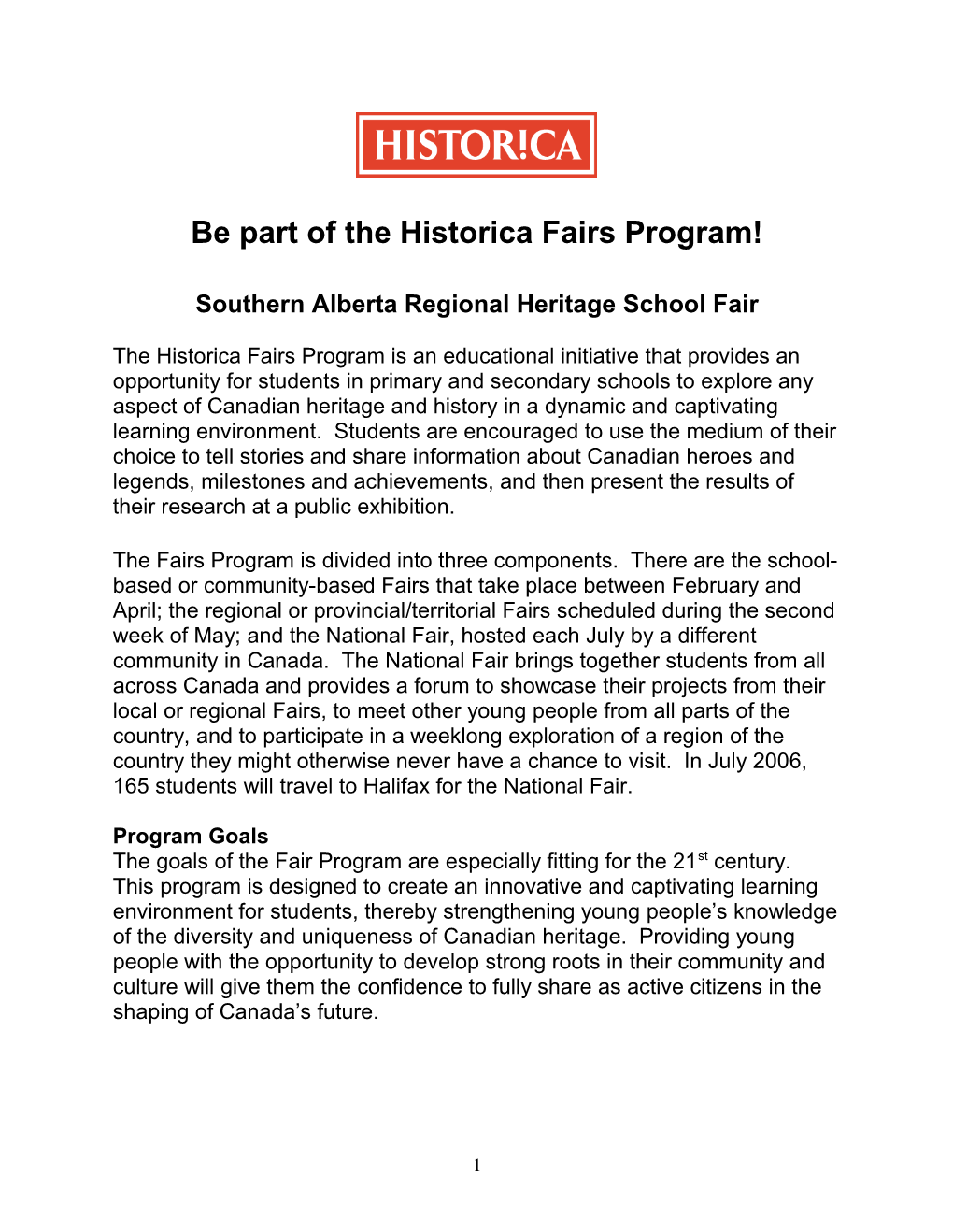 Southern Alberta Heritage School Fair