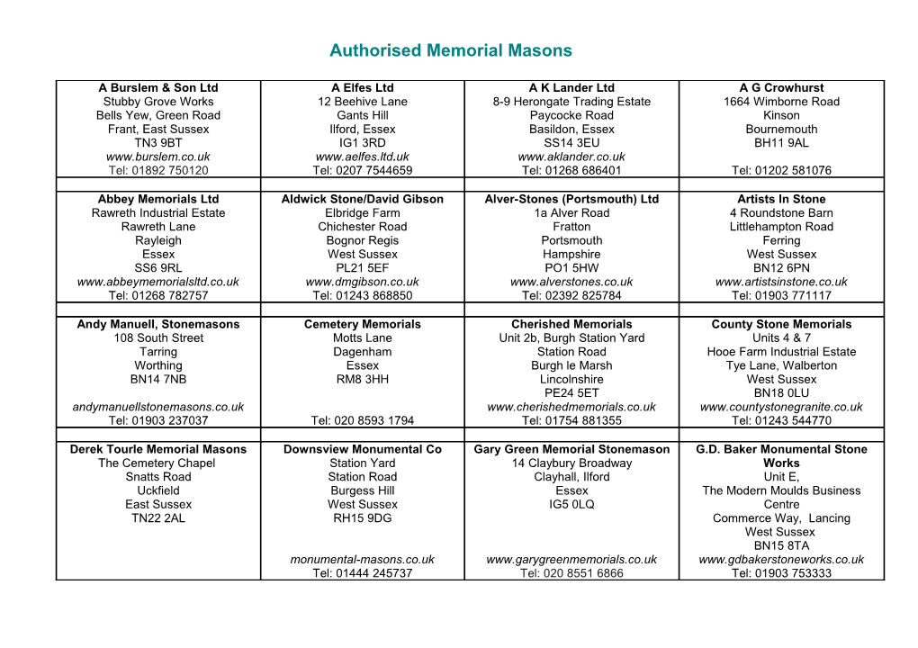 Authorised Memorial Masons